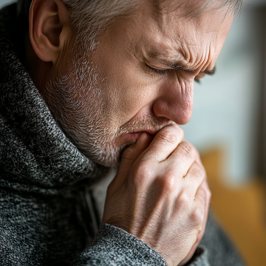 Ein Mann ist vom Husten als Nebenwirkung seiner ACE-Hemmer geplagt